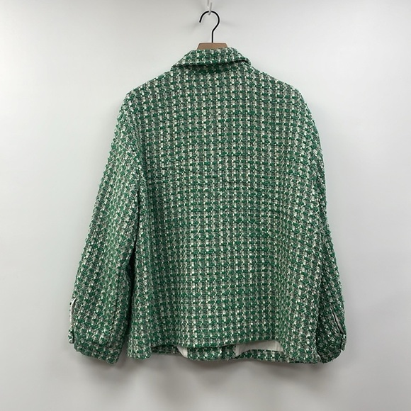 Anthropologie Maeve Plaid Tweed Relaxed Shacket Shirt Jacket Preppy Green XL - Picture 6 of 12